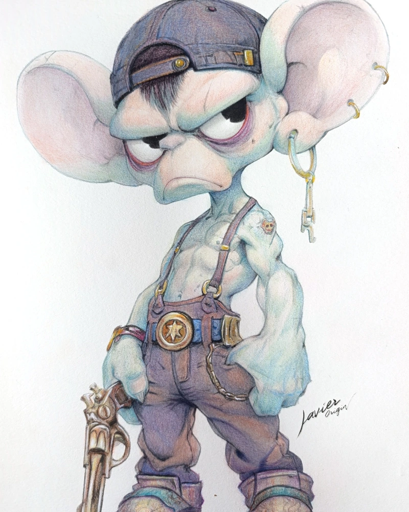 El mismo dibujo del ratón exportado desde Origin Color con la referencia Blanco neutro, con un fondo más claro.