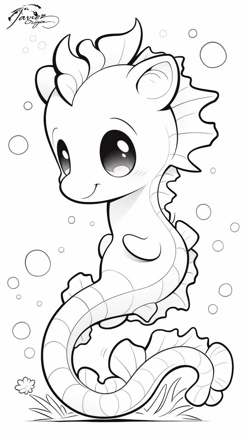 Caballito de mar kawaii para colorear