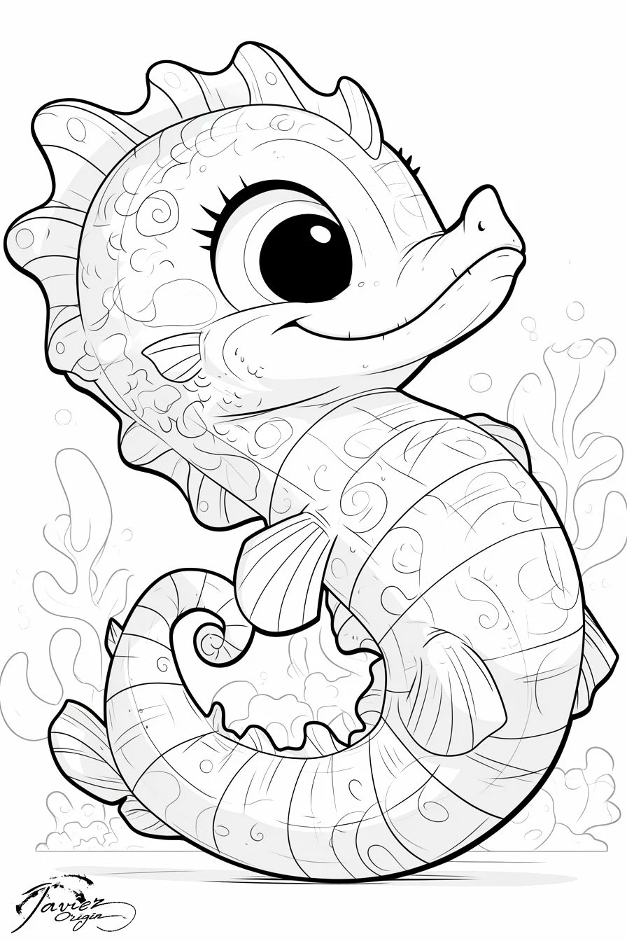 Hippocampus con motivos decorativos para colorear