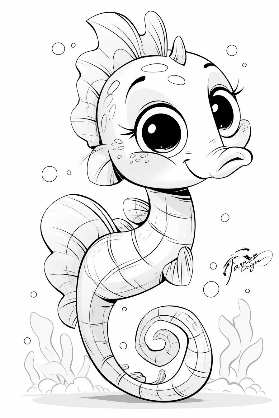 Pez caballito kawaii para colorear