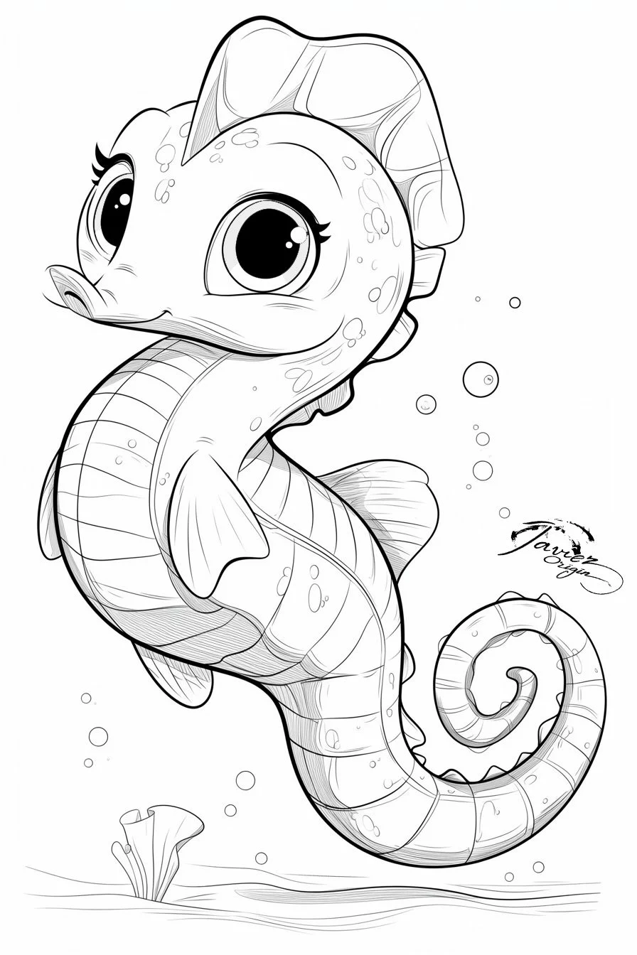 Plantilla sencilla de caballito de mar para colorear