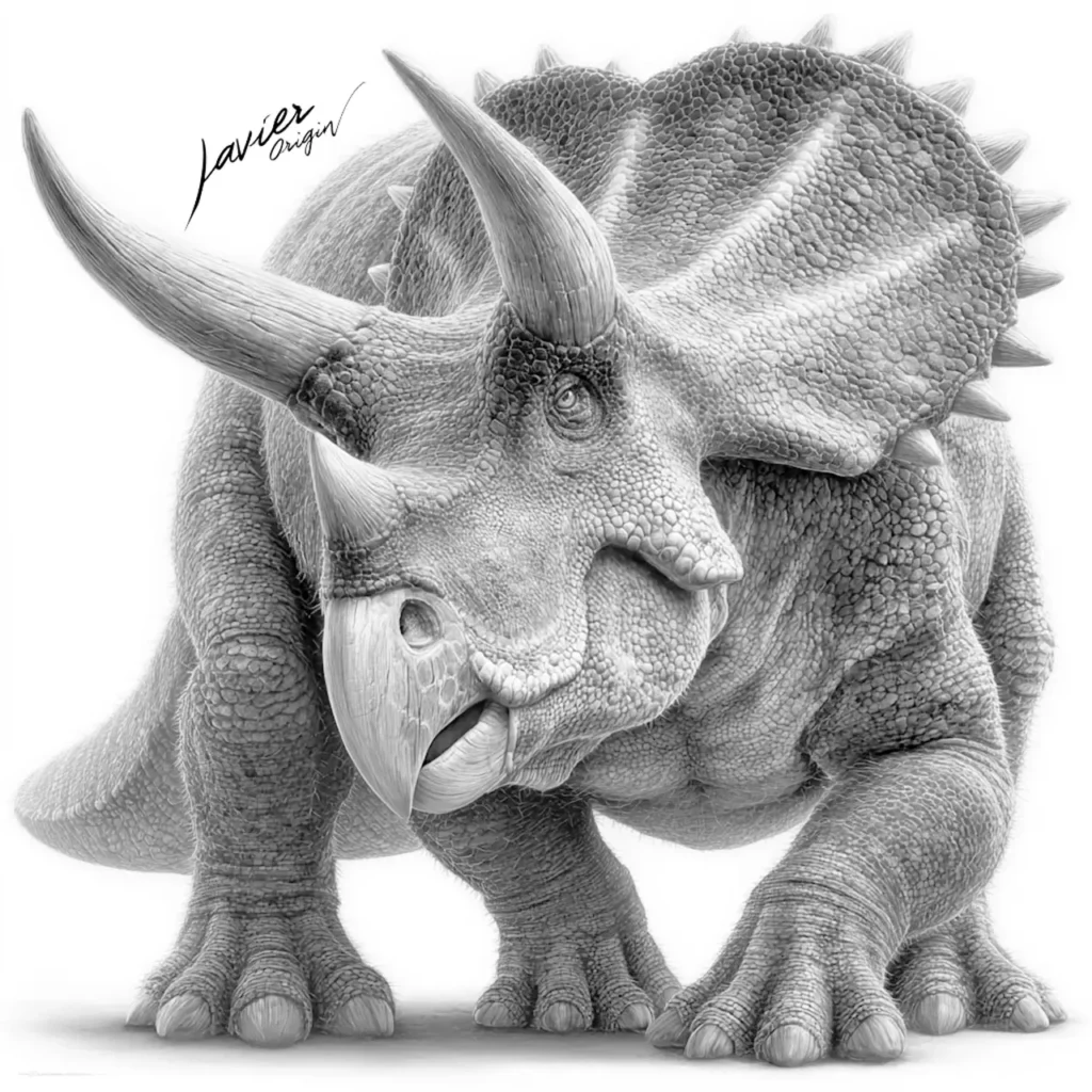 dibujo de triceratops realista para colorear con textura detallada