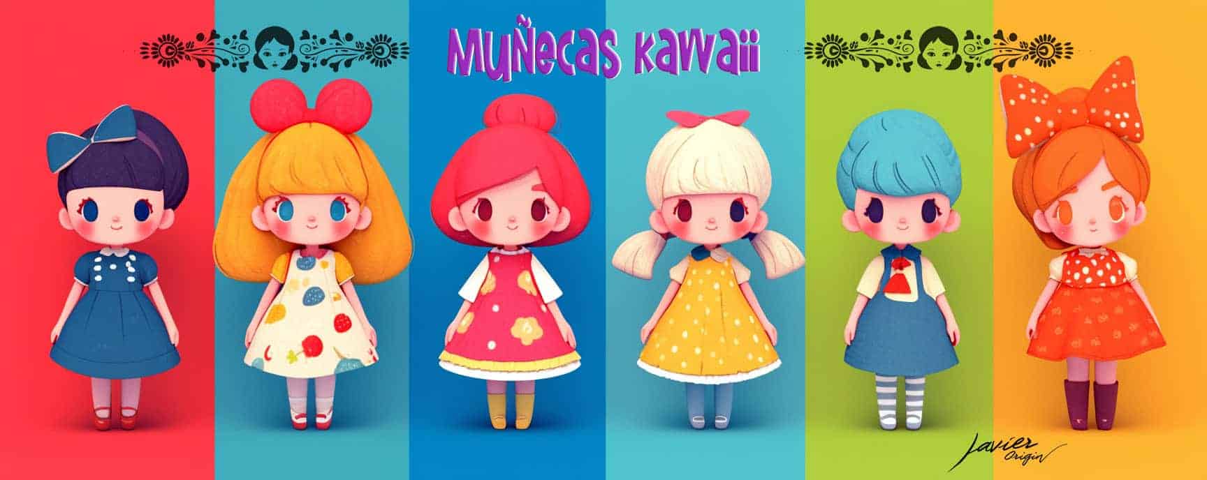 Muñecas Kawaii para colorear e imprimir. Manualidades de dibujo.