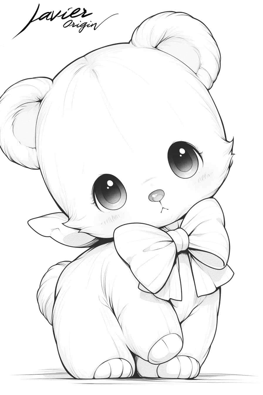 Osito kawaii con lazo para colorear
