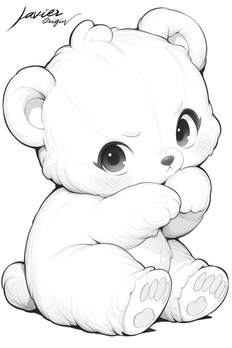 Osito kawaii tímido para colorear