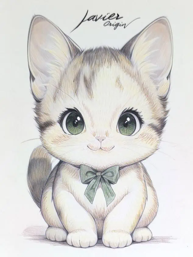 Dibujo de gato coloreado por soirolaba_scrap con las técnicas aprendidas en los directos de Javier Origin