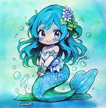 Sirena coloreada en azules y turquesas por Ciovela73