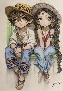 Dibujo de pareja con ropa tradicional coloreado por Con el toque de Ale