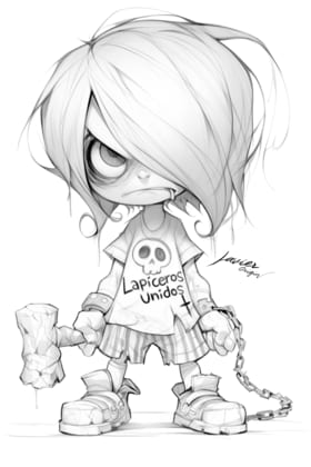 dibujo en blanco y negro para colorear con lápices de colores, creado por Javier Origin