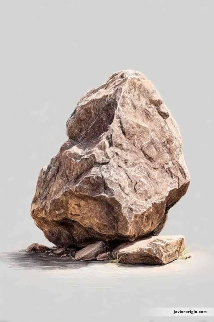 roca de gran tamaño con textura rugosa, referencia para practicar volumen, planos de luz y estructura