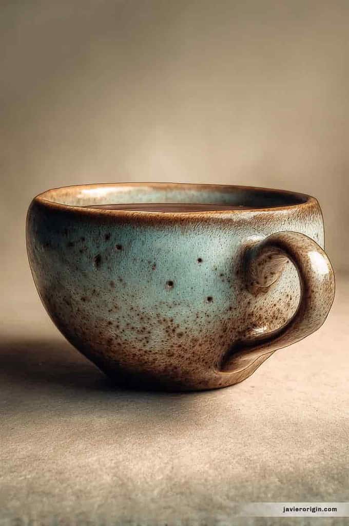 taza de cerámica color beige con textura rugosa, referencia para practicar luz cálida y textura mate