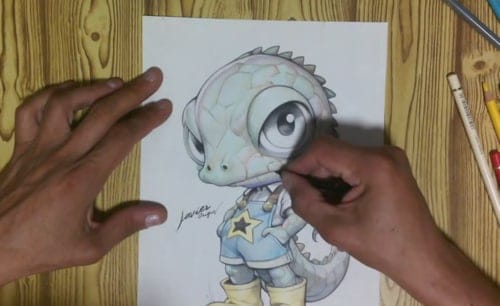 Javier Origin impartiendo un tutorial en directo en YouTube sobre técnicas de coloreado artístico con lápices de colores