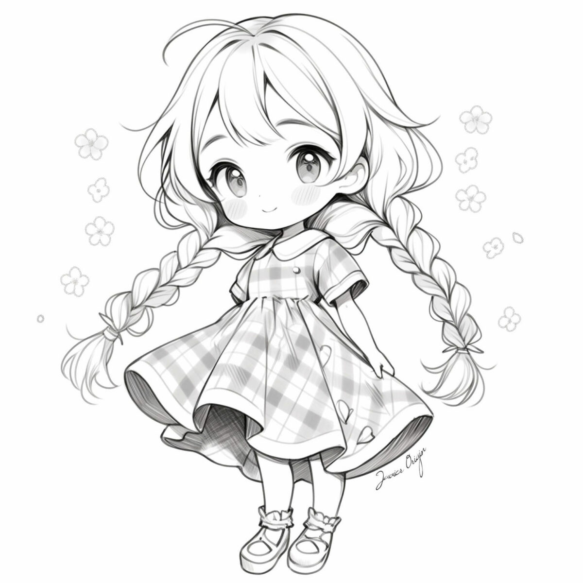 Dibujo para colorear chica con vestido cuadros Javier Origin
