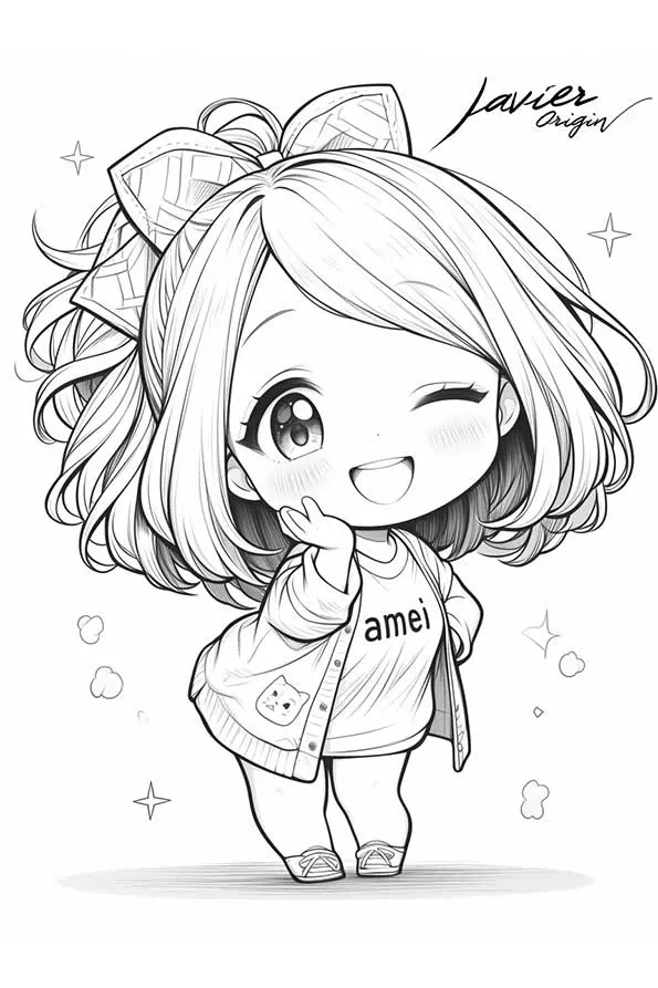 colorear dibujo chica amei de estilo chibi kawaii
