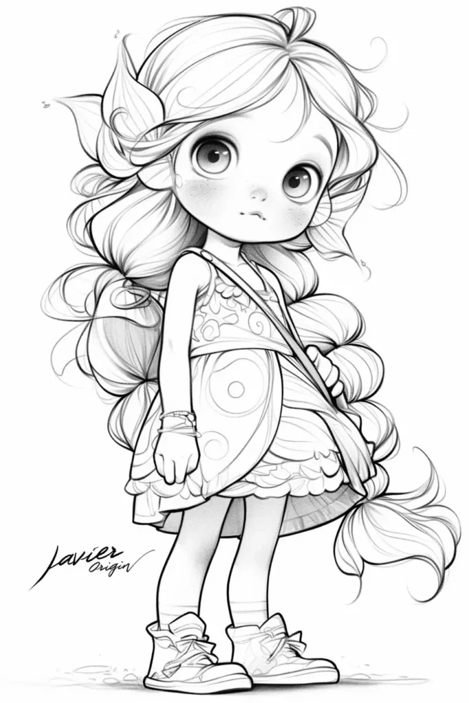 Dibujo de fantasía de niña para colorear e imprimir