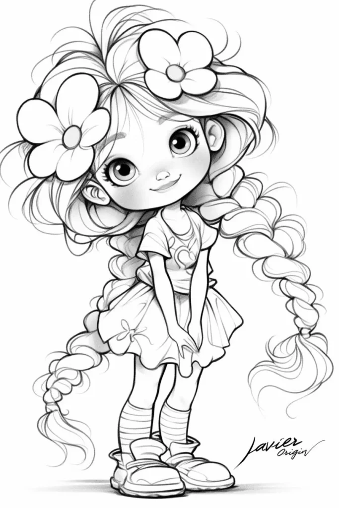 chica para colorear con trenzas anime