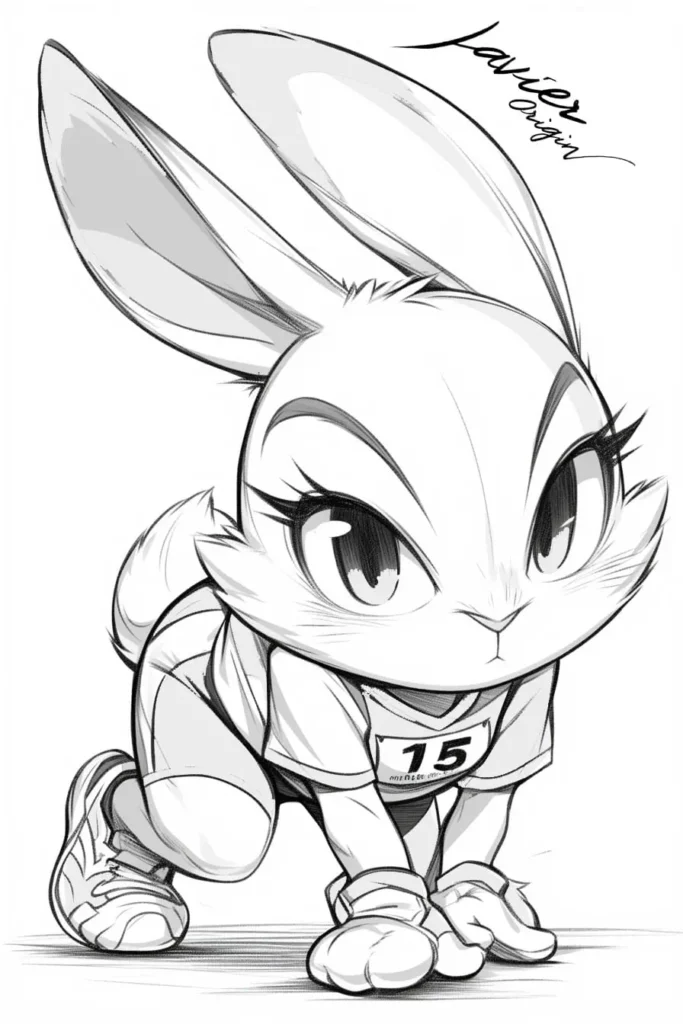 dibujo de conejo atleta para imprimir y colorear