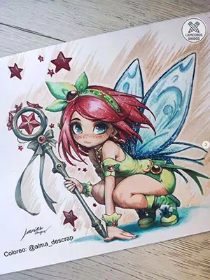 dibujo de hada del reto de noviembre de coloreo por alma_descrap de Comunidad lapiceros Unidos