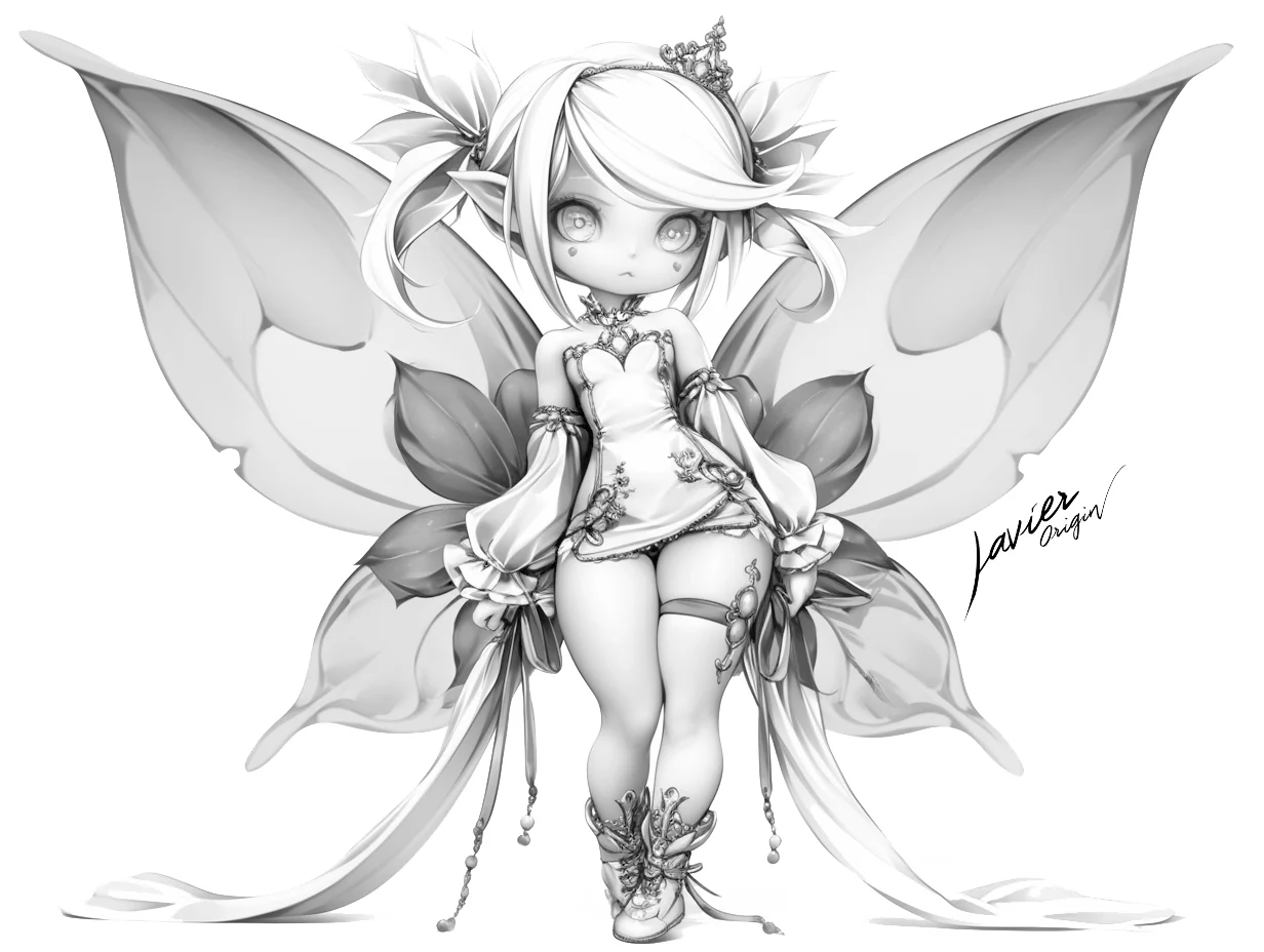 Chica mágica anime con alas y traje fantástico