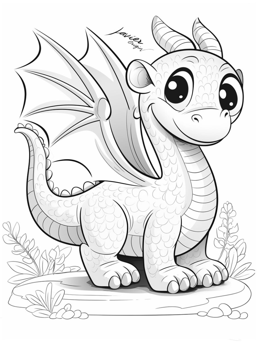 dragón infantil estilo caricatura con ojos grandes y aspecto simpático