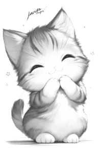 Gatito kawaii feliz con expresión tierna para imprimir y colorear