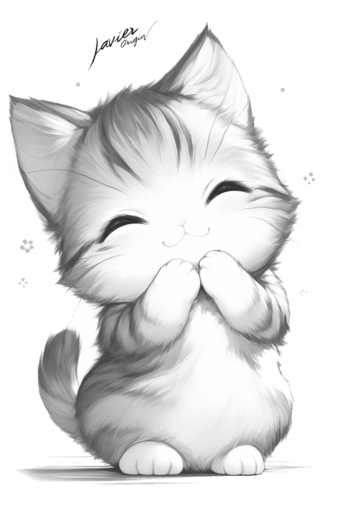 Fluffy kitten with a happy expression to color