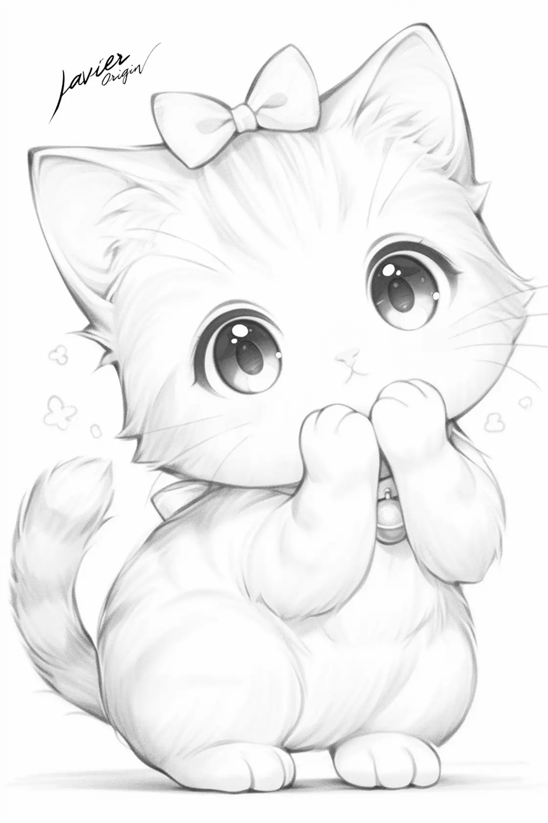 Kitten with a bow and sweet expression to color
