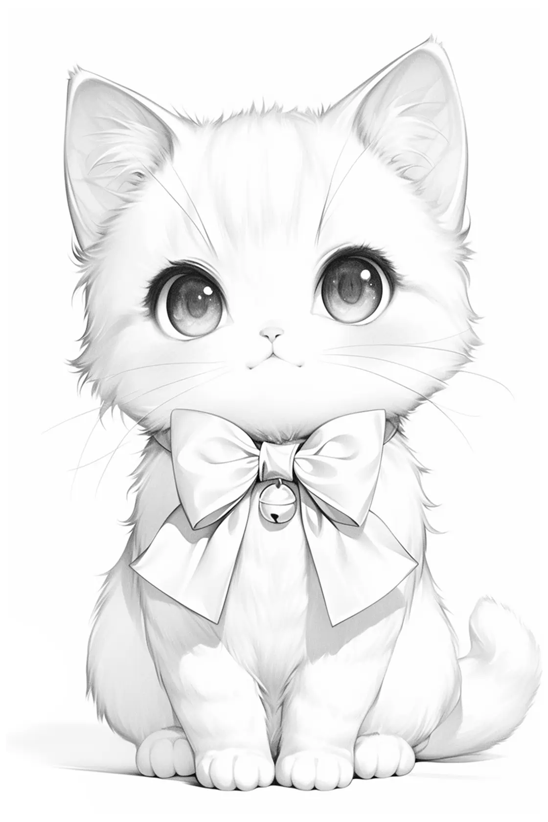 Big-eyed kawaii kitten with a small bow