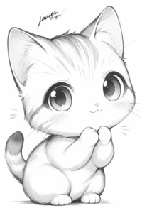 Dibujo de gatito pequeño kawaii para imprimir y colorear