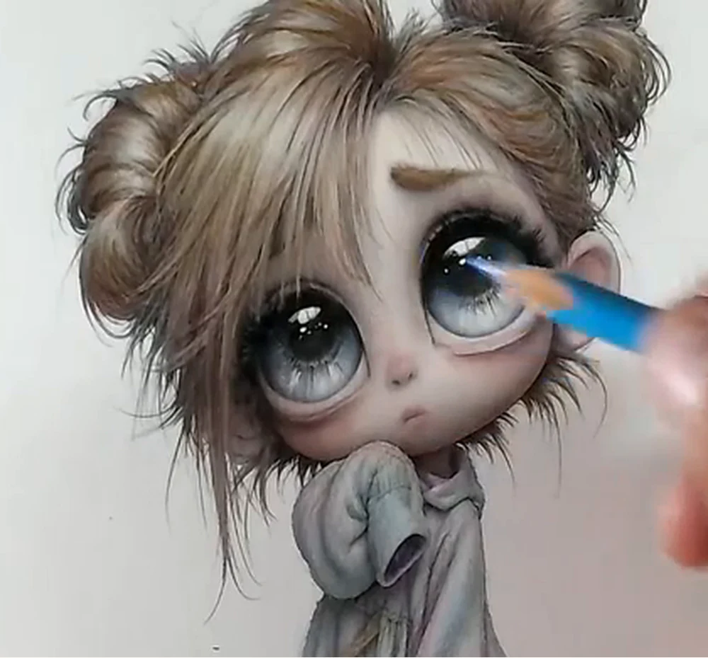 Aplicación de azul turquesa en los ojos del personaje