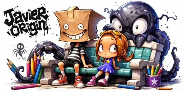 Javier Origin aprende a colorear personajes con lápices de colores