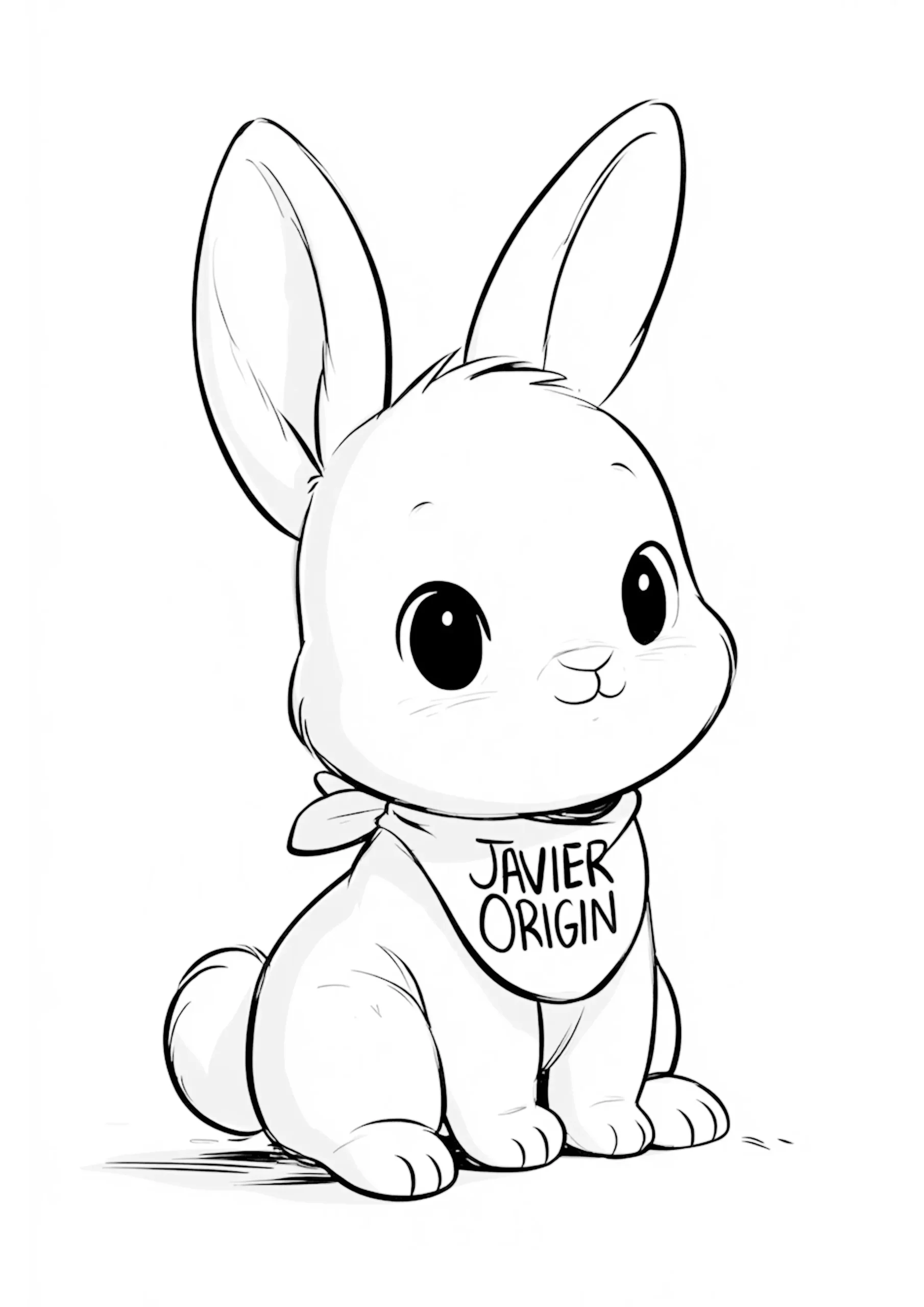 Conejito kawaii con babero para colorear e imprimir