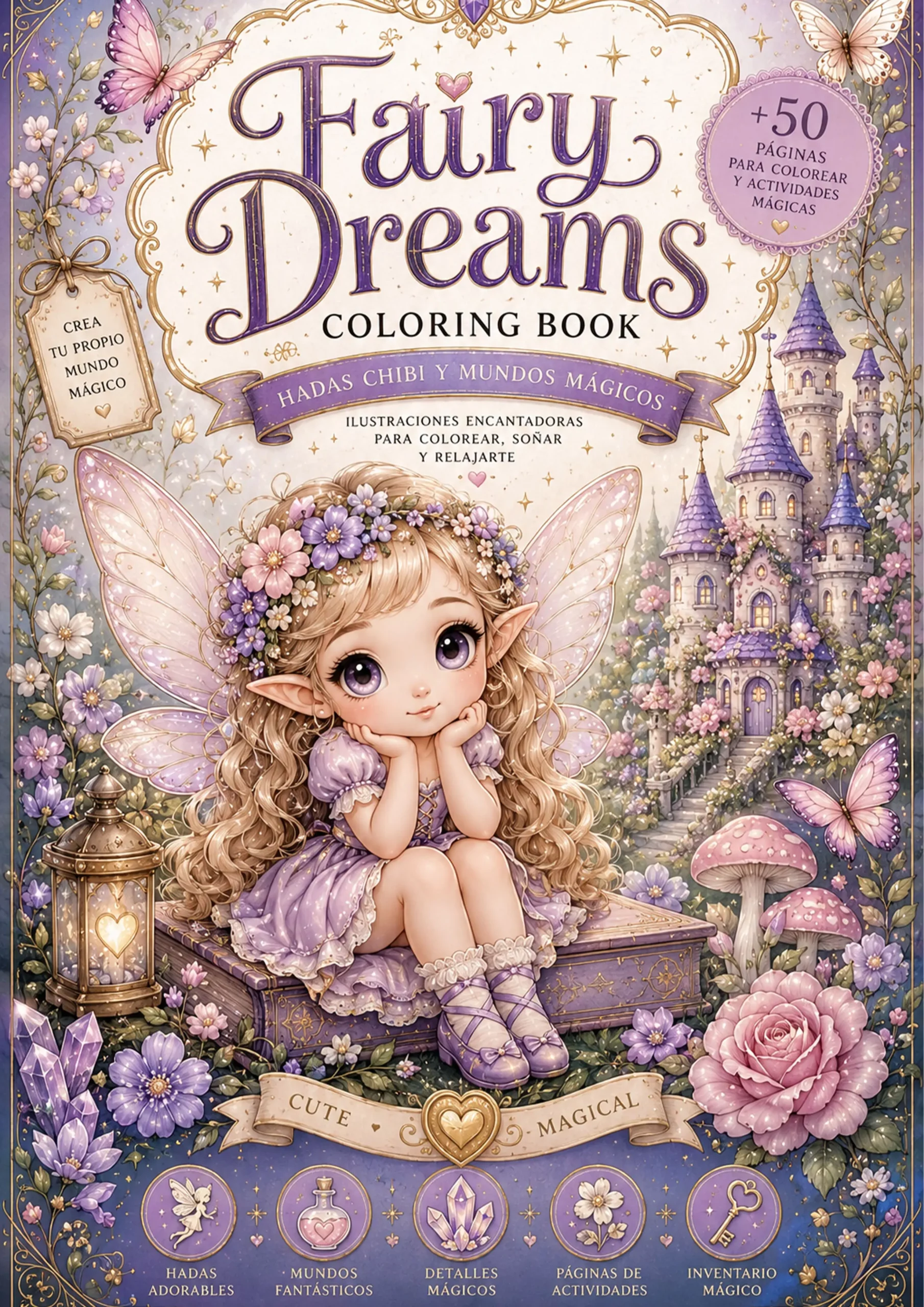 Portada de Fairy Dreams, libro de hadas chibi para colorear