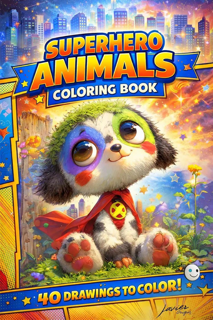 Portada de Animales Superhéroes, libro de animales con superpoderes para colorear