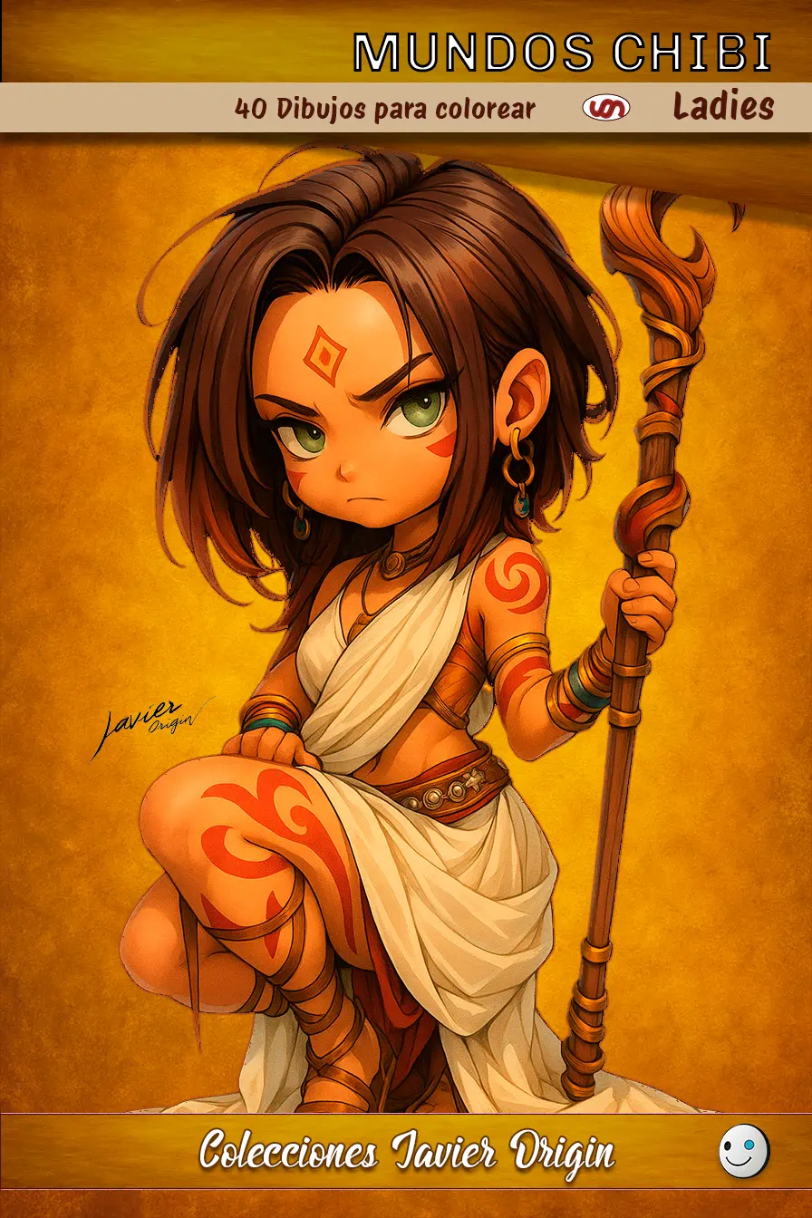 Portada de Mundos Chibi Ladies, libro para colorear personajes chibi con atuendos históricos
