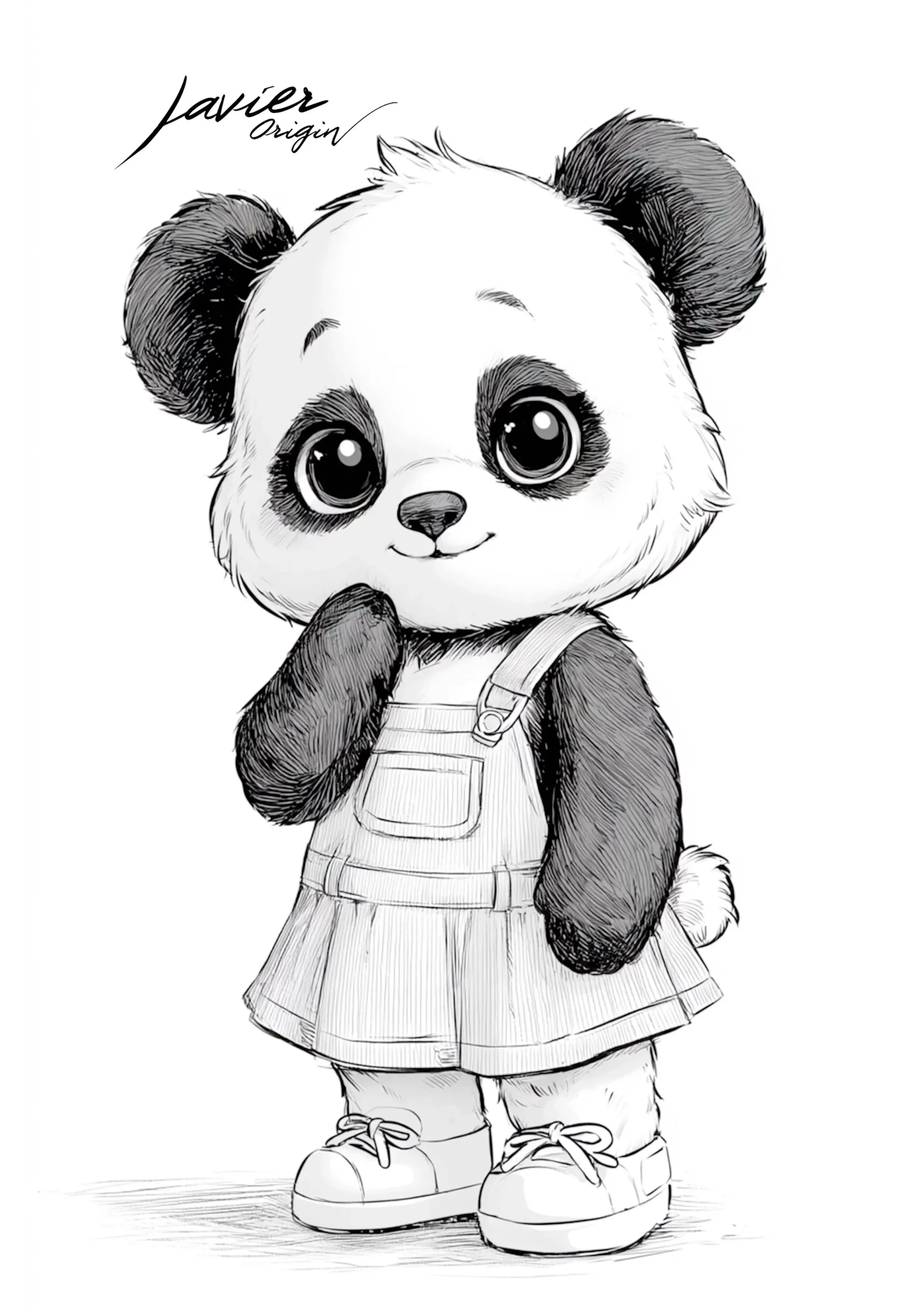Dibujo de oso panda kawaii con vestido para colorear e imprimir
