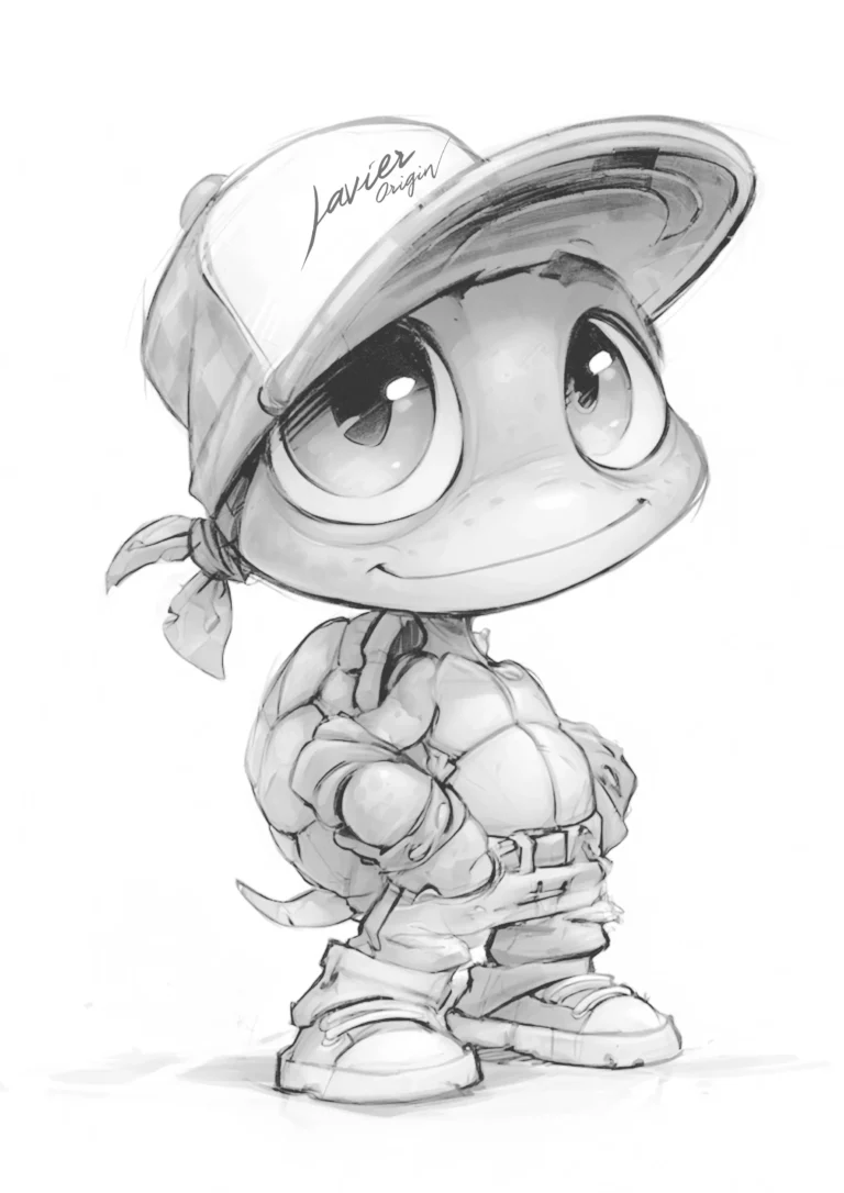 Tortuga kawaii con jeans para colorear