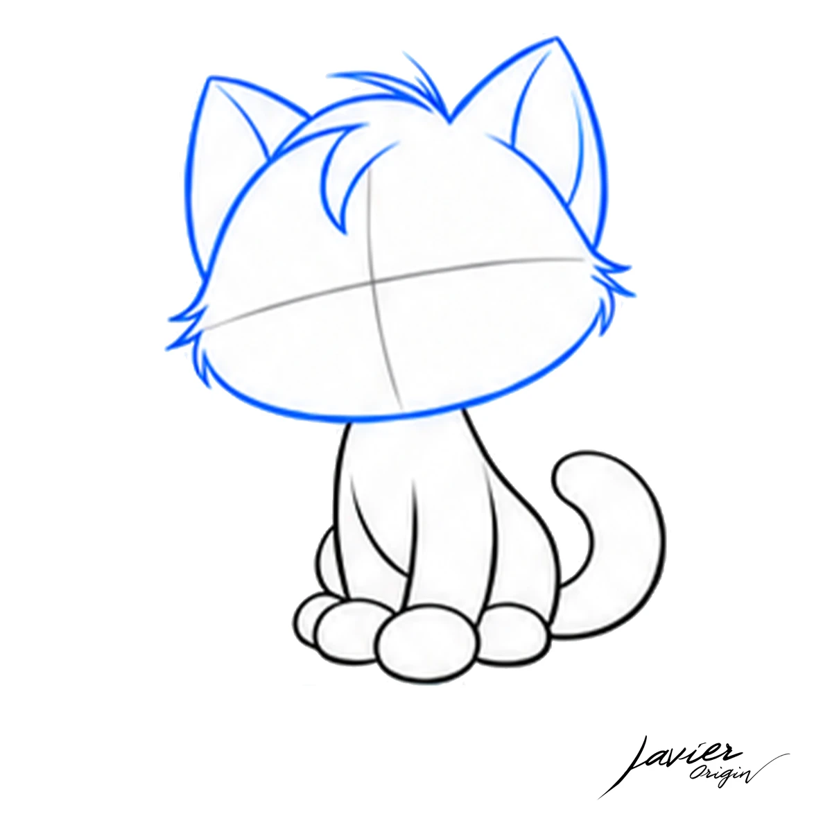 Mechón en la frente y pequeñas puntas de pelo en las mejillas del gato.