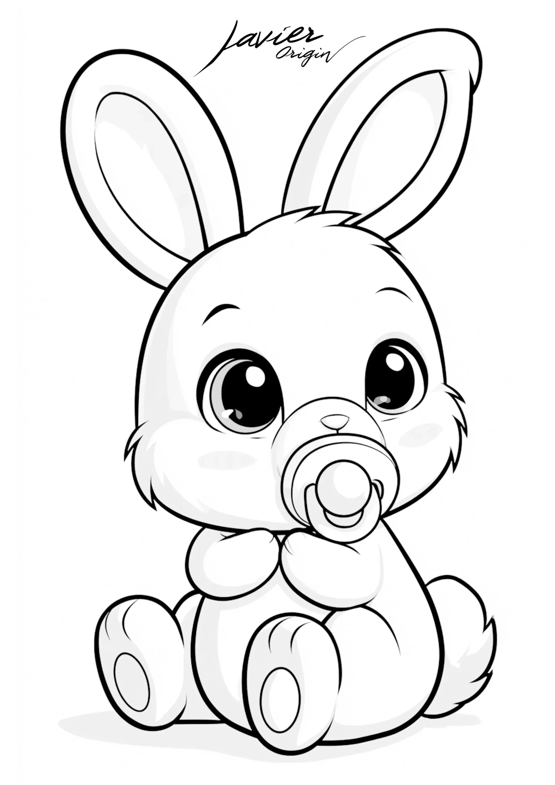 Conejo kawaii con chupete para colorear e imprimir
