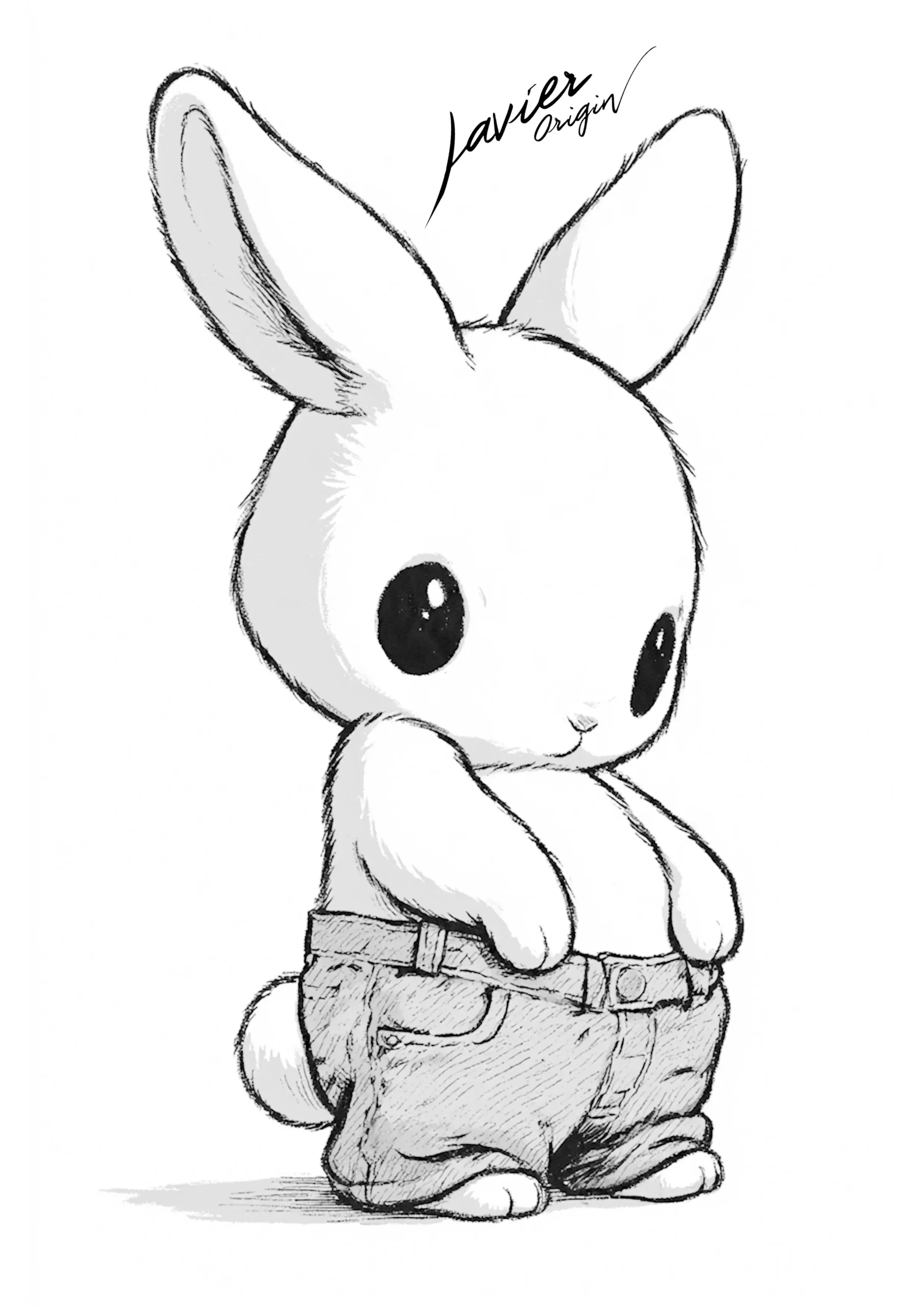 Conejo kawaii con jeans para colorear e imprimir