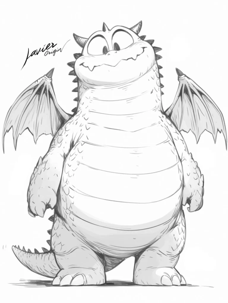 Dragón caricaturesco de cuerpo redondo