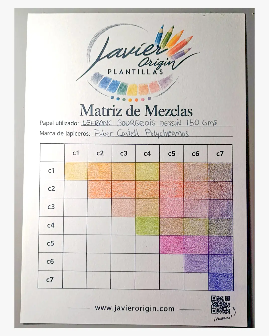 Media matriz de mezclas rellena con los siete Polychromos elegidos para la brujita.
