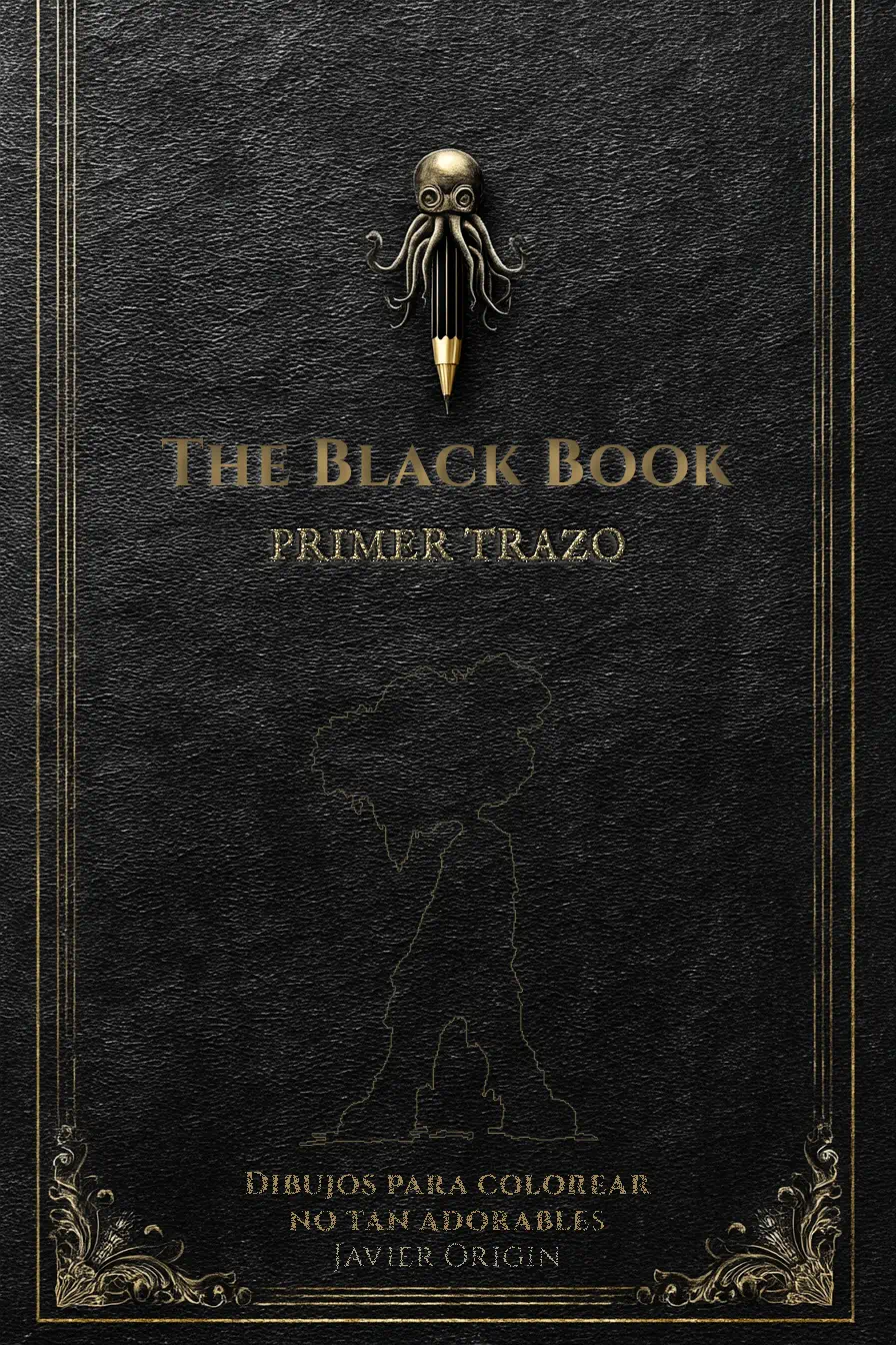 Portada de The Black Book Primer Trazo, libro para colorear de fantasía oscura de Javier Origin