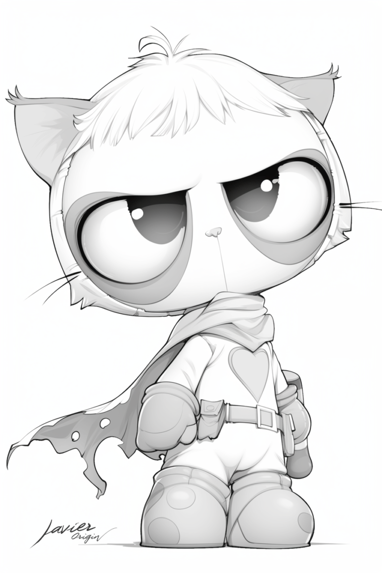Gato superhéroe con capa para colorear